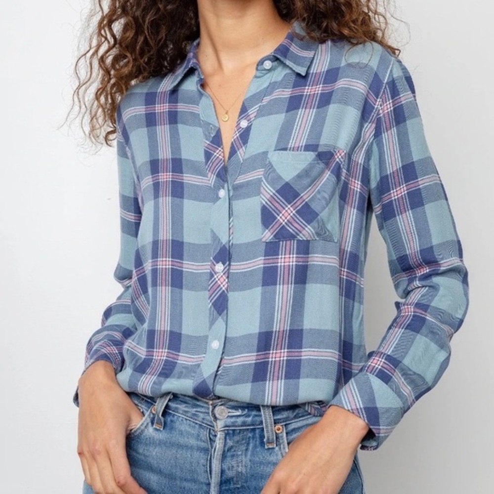 NWT Rails Hunter Plaid Shirt In Aqua Navy Blossom - Medium
